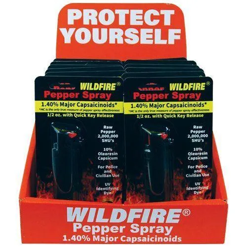 12) Wild Fire Black Hard Case Pepper Sprays with Display Option
