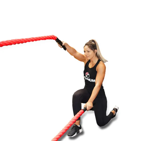 15 METRE RED NYLON COVERED BATTLE ROPE - 38MM THICK