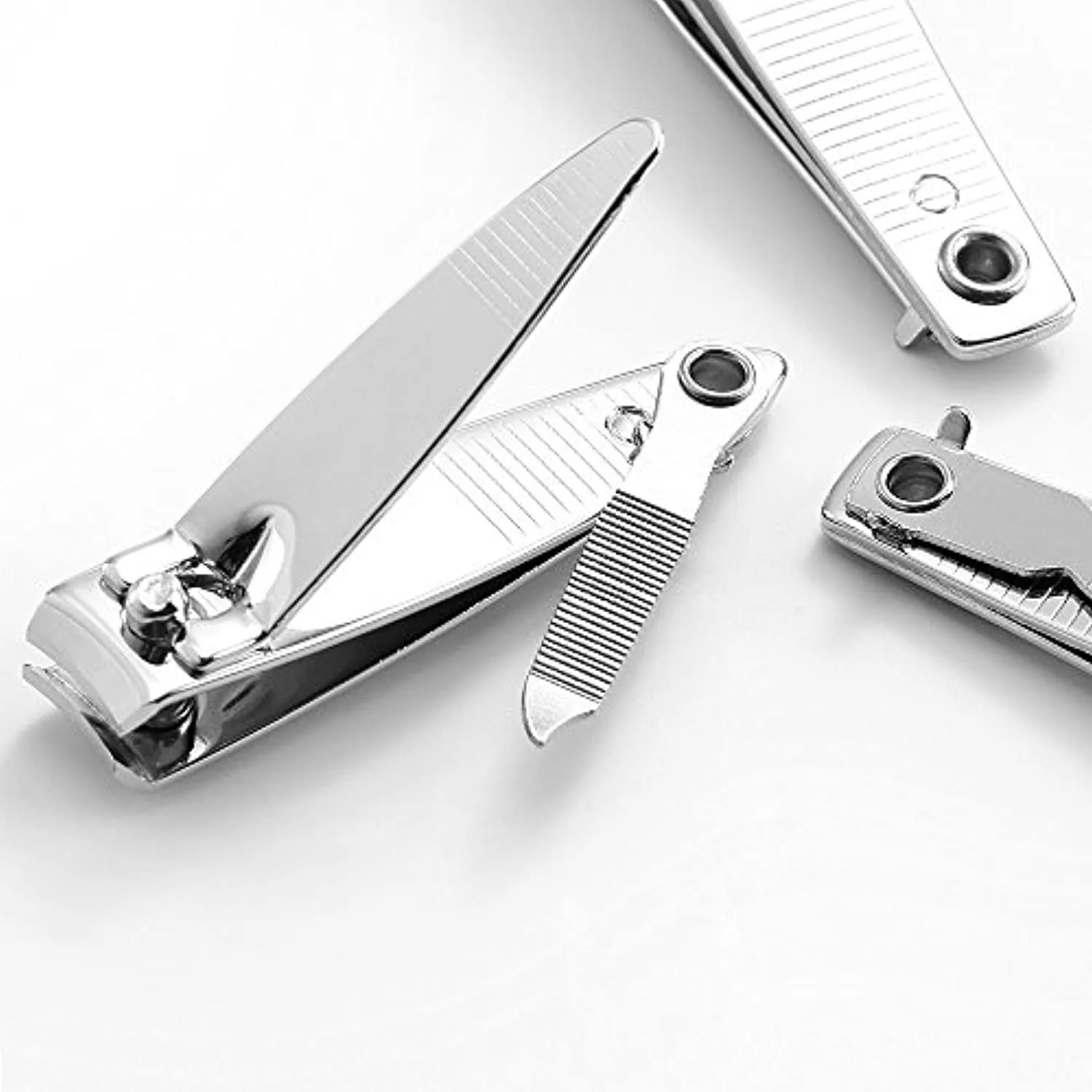 4 Pcs Nail Clippers For Fingernails and Tonenail by QLL - Swing Out Nail Cleaner/File - Sharpest Stainless Steel Clipper - Wide Easy Press Lever - Best Quality Nail Cutter