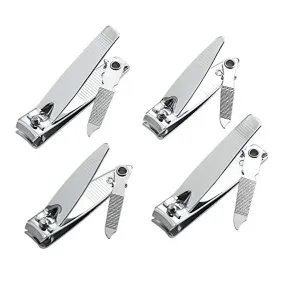 4 Pcs Nail Clippers For Fingernails and Tonenail by QLL - Swing Out Nail Cleaner/File - Sharpest Stainless Steel Clipper - Wide Easy Press Lever - Best Quality Nail Cutter