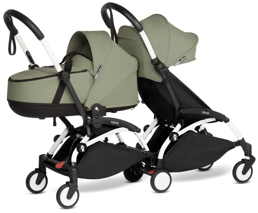 Babyzen YOYO Connect Double Stroller Bassinet / 6  Bundle - White / Olive