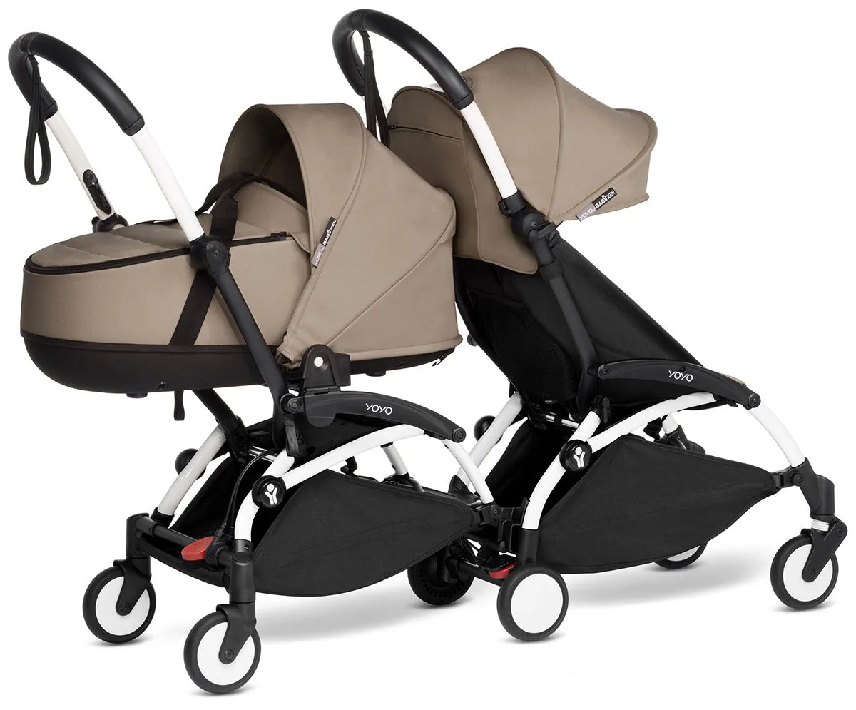 Babyzen YOYO Connect Double Stroller Bassinet / 6  Bundle - White / Taupe