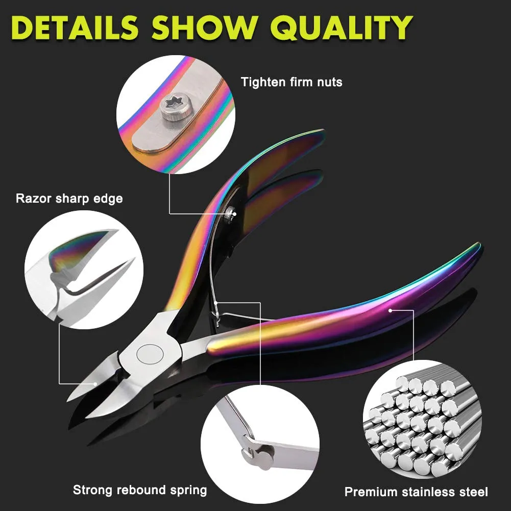 BEZOX Portable Nail Clipper - Toenail Clippers with Surgical Stainless Steel Suitable for Thick Fingernail Toenail Rainbow
