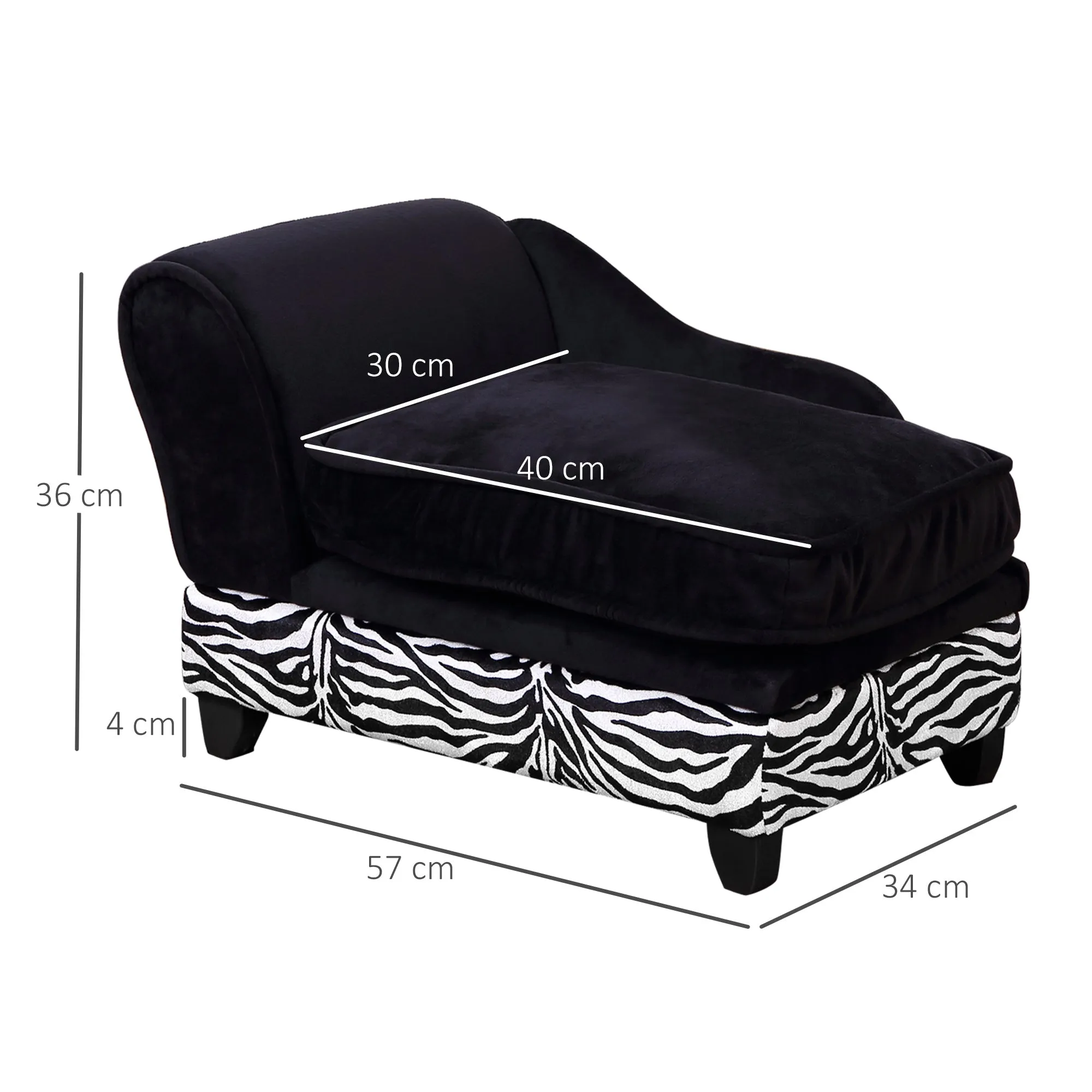 Cat Sofa Bed with Hidden Storage, Removable Cushion, 57L cm - Black