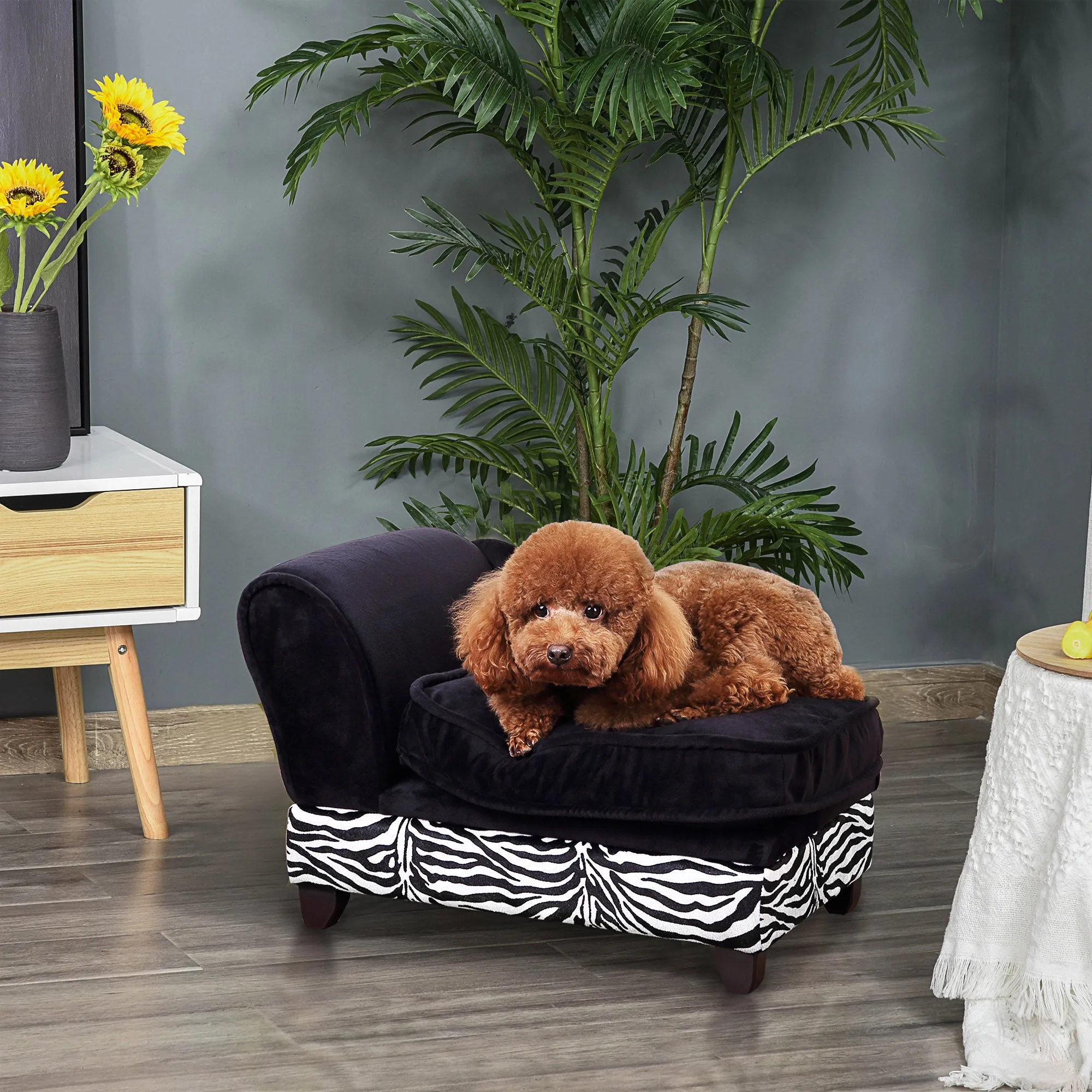 Cat Sofa Bed with Hidden Storage, Removable Cushion, 57L cm - Black