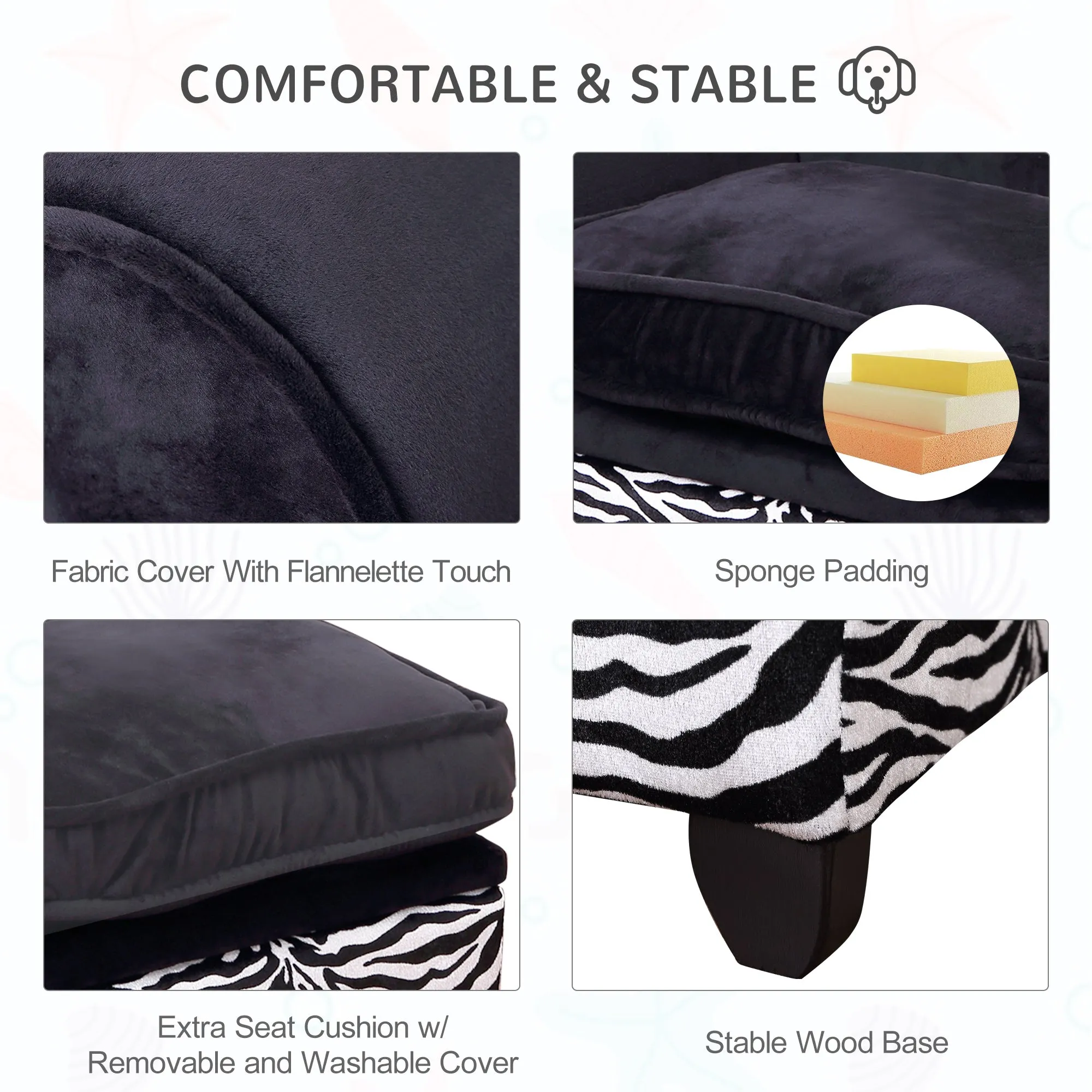 Cat Sofa Bed with Hidden Storage, Removable Cushion, 57L cm - Black