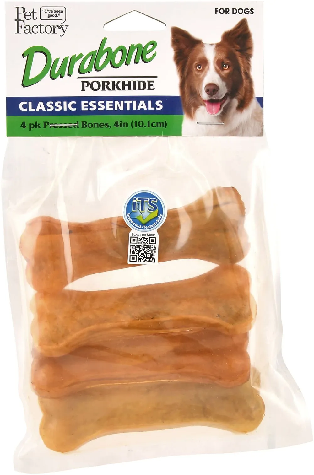 Classic Essentials Pressed Porkhide Durabone Chews, 4 pack