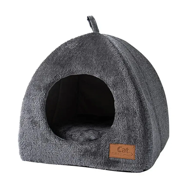 Cozy Winter Cat Bed - Plush Foldable Pet House for Cats and Small Dogs