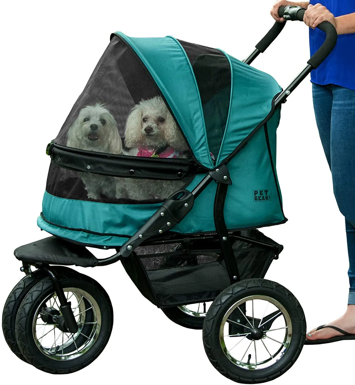 Double Pet Stroller - Zipperless Entry - Pet Gear No-Zip Double Pet Stroller