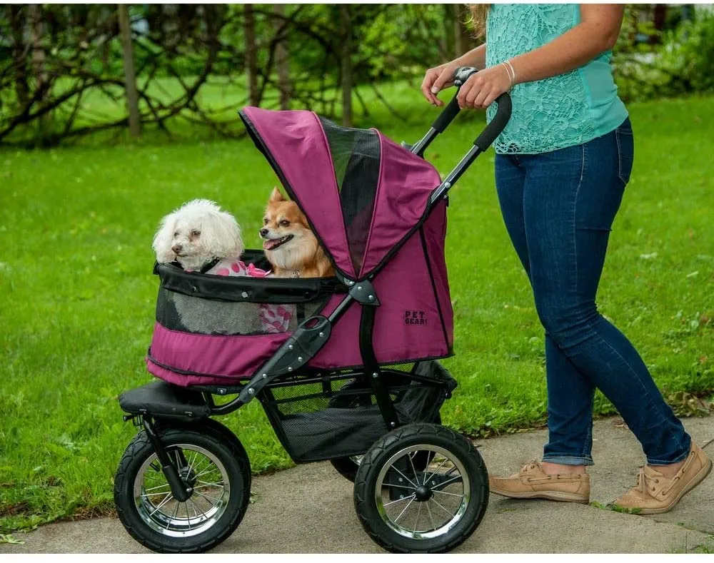 Double Pet Stroller - Zipperless Entry - Pet Gear No-Zip Double Pet Stroller