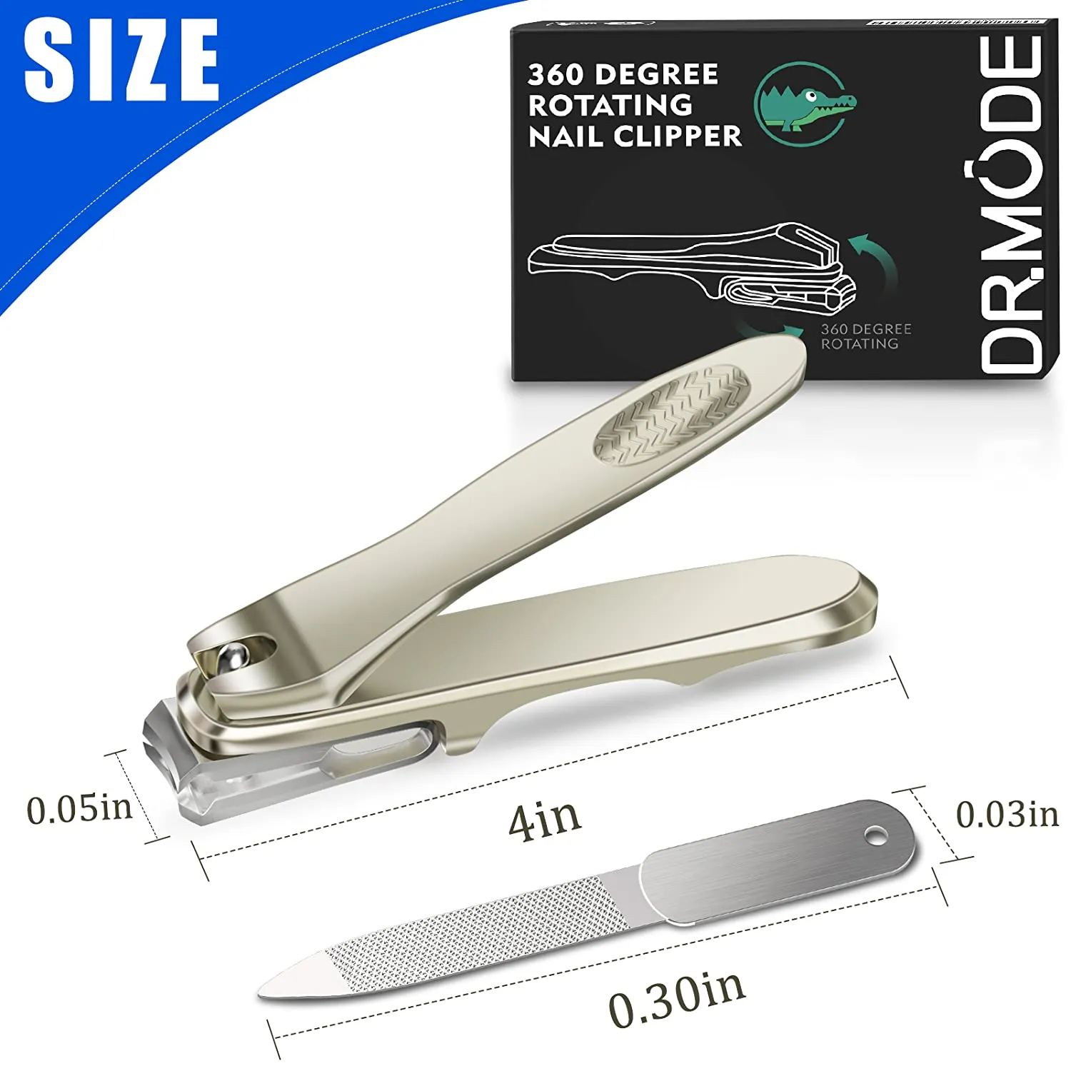 DR. MODE Nail Clippers Easy Grip 360 Degree Rotary Toenail Clippers for Men,Stainless Steel Long Handle Fingernail Clippers Sharp Blade Nail Cutters Trimmer with Nail File