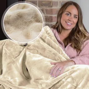 Dreamcatcher Faux Fur Throw Blanket 160 x 130 cm Soft Fleece Blanket - Cream