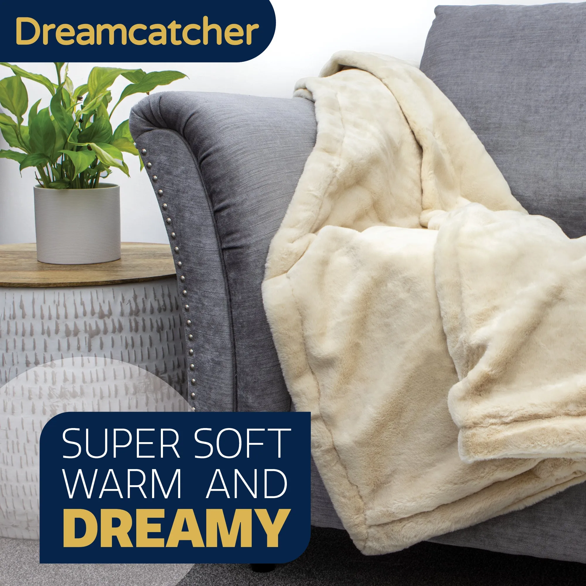 Dreamcatcher Faux Fur Throw Blanket 160 x 130 cm Soft Fleece Blanket - Cream