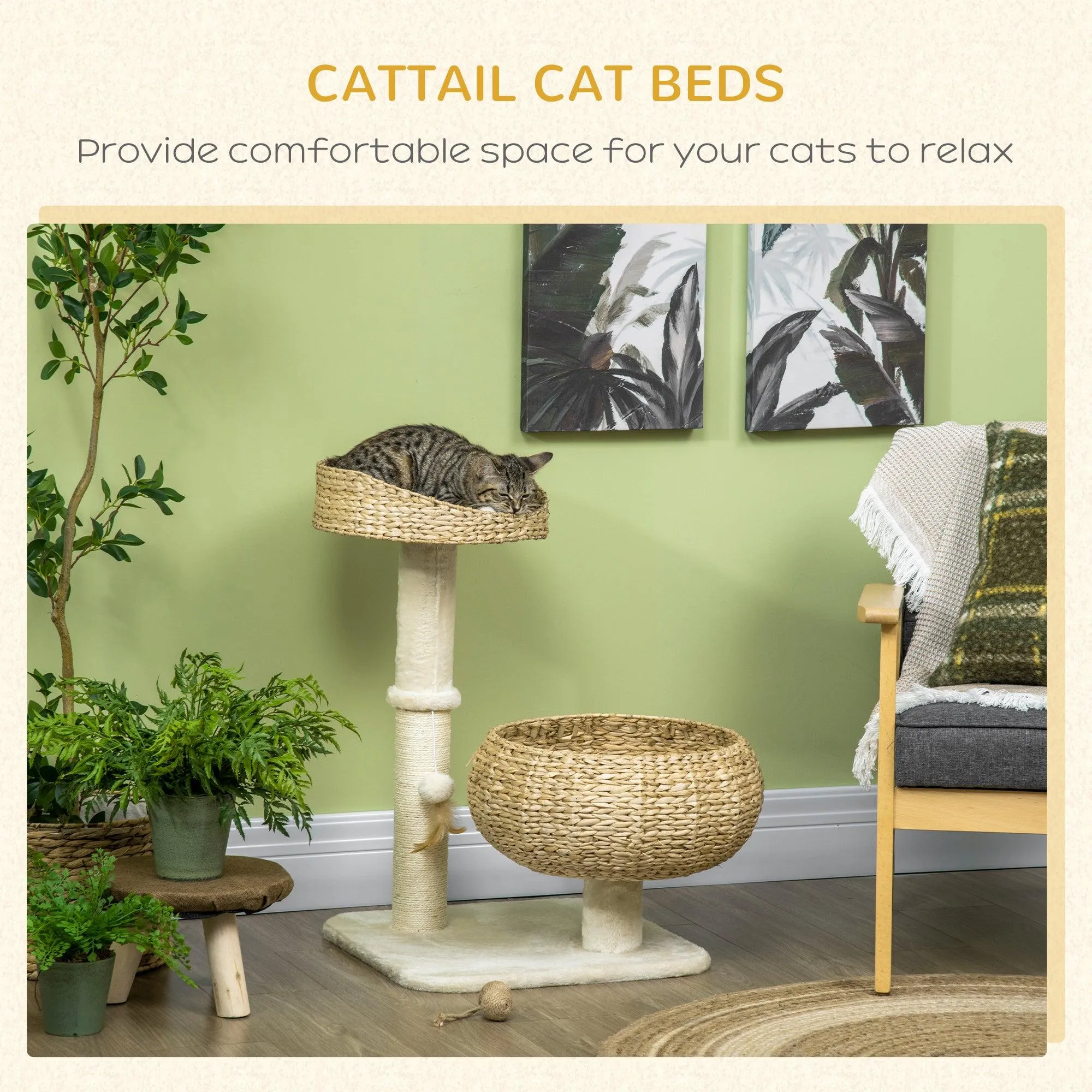 Elegant Cat Tree with Two Beds - Beige