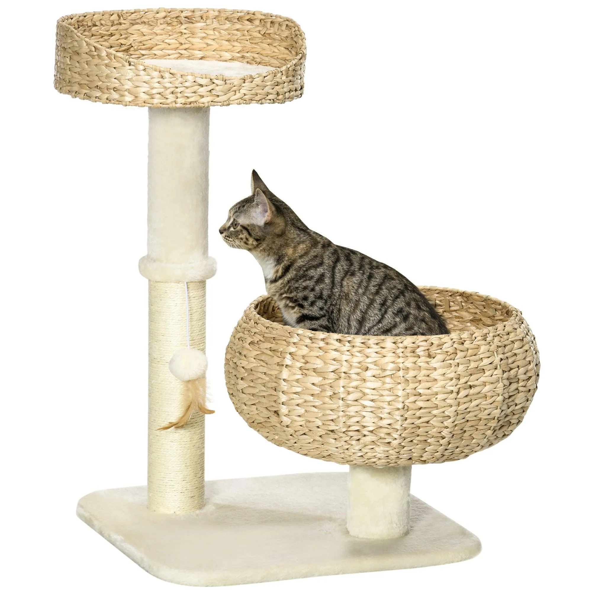 Elegant Cat Tree with Two Beds - Beige