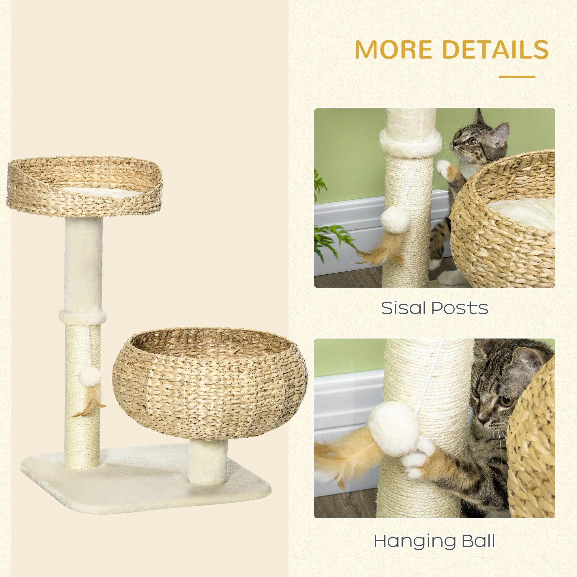 Elegant Cat Tree with Two Beds - Beige