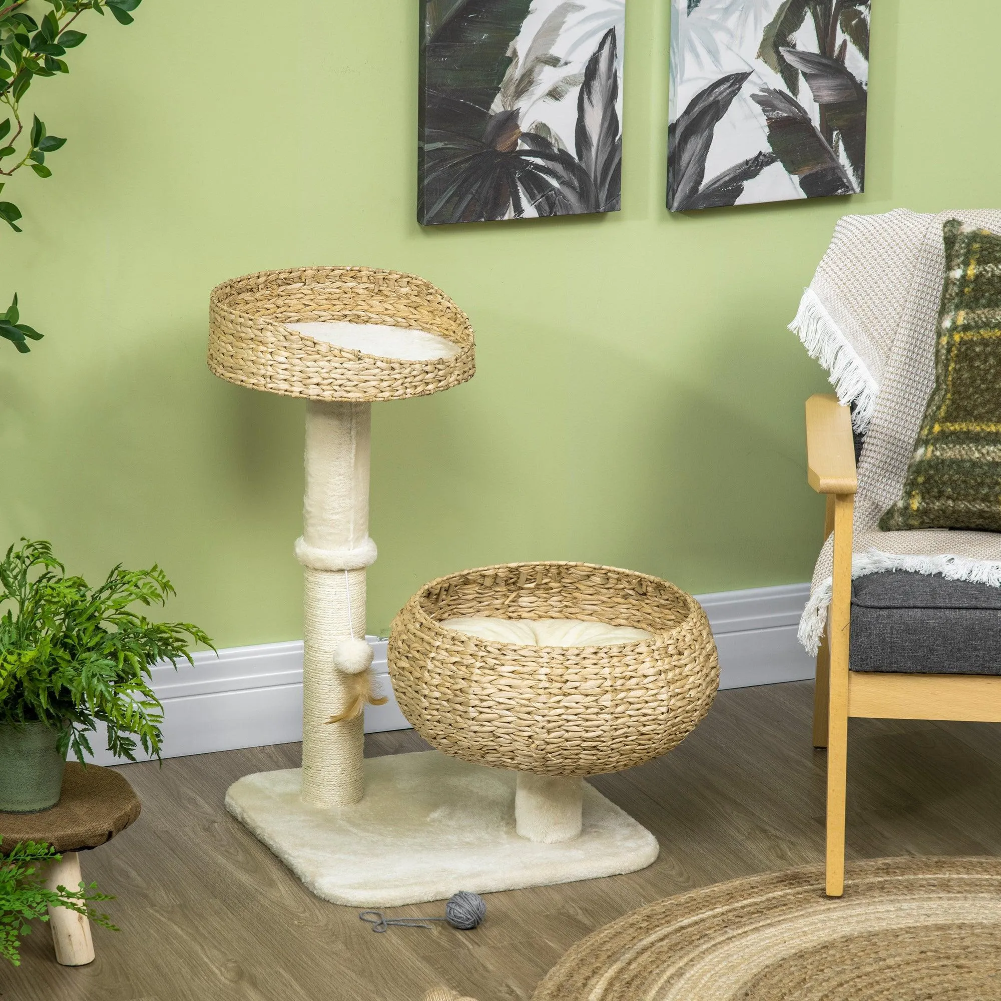Elegant Cat Tree with Two Beds - Beige