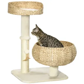 Elegant Cat Tree with Two Beds - Beige