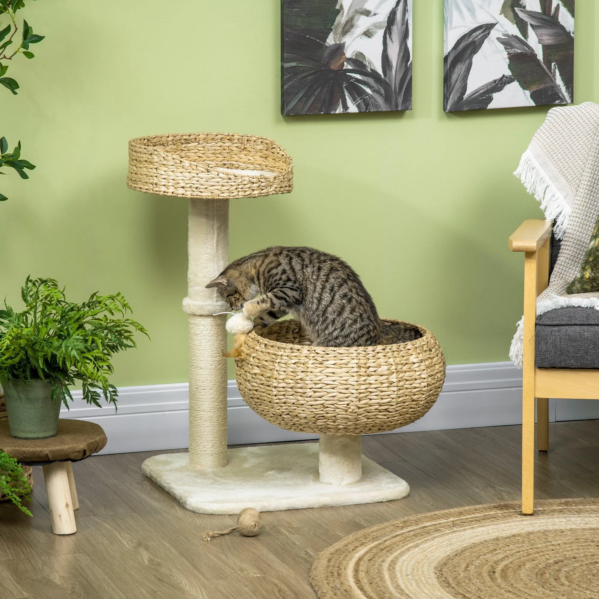 Elegant Cat Tree with Two Beds - Beige
