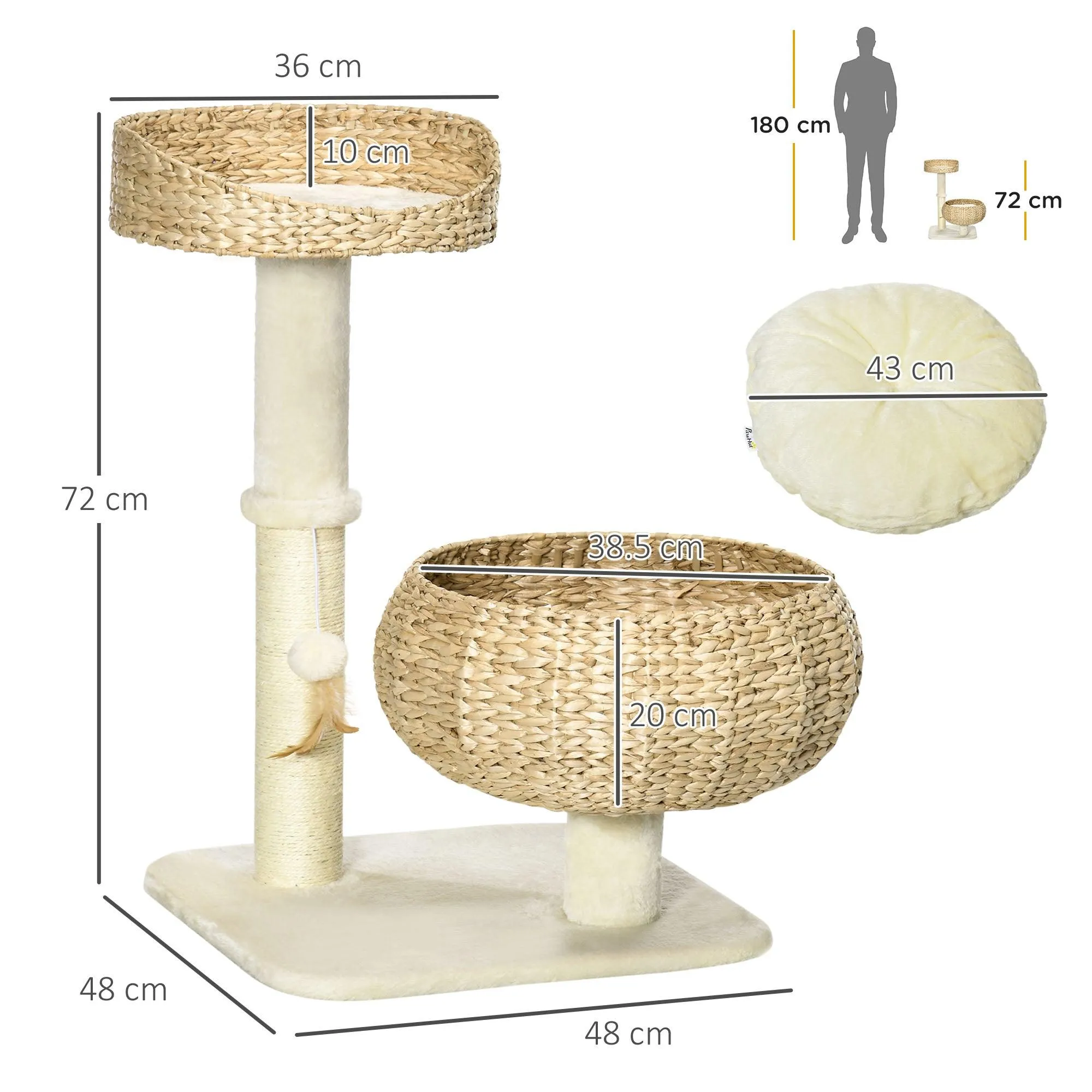 Elegant Cat Tree with Two Beds - Beige