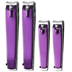 JXS 4 Pcs Purple Nail Clippers, Fingernail and Toenail Clipper, Sharp and Durable Nail Cutter with Nail File