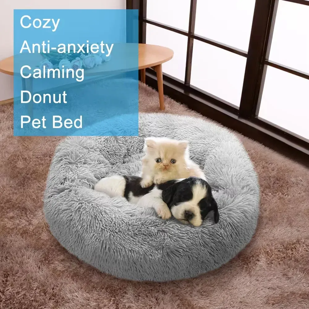 PawfectFriend Calming Donut Bed – Plush Fluffy Cushion for Dogs & Cats, XXL 80cm (Peach)