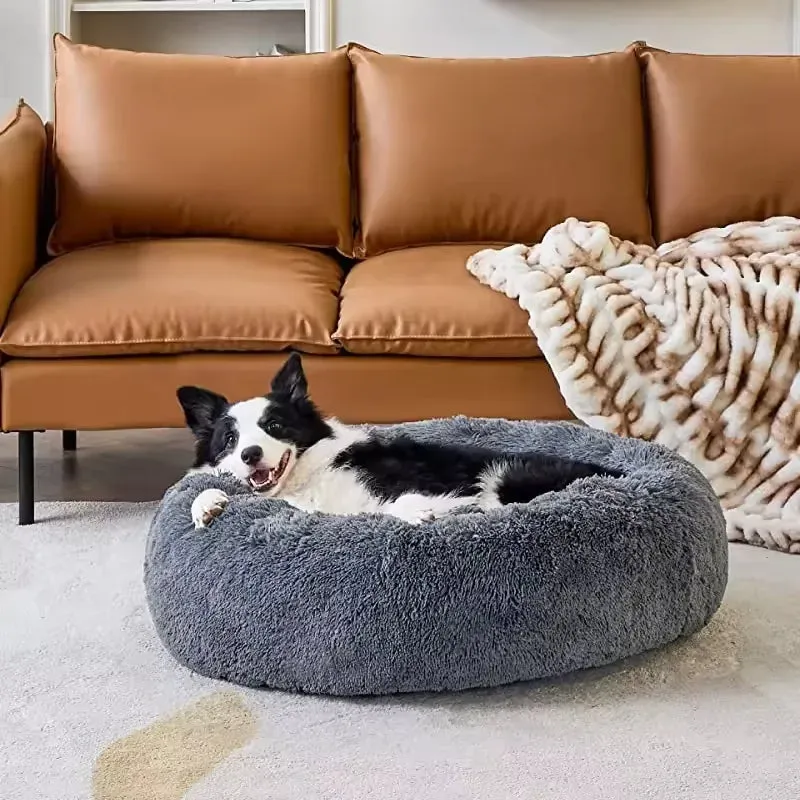 PawfectFriend Calming Donut Bed – Plush Fluffy Cushion for Dogs & Cats, XXL 80cm (Peach)