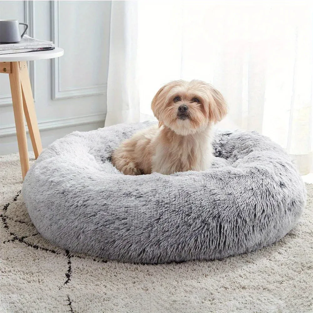 PawfectFriend Calming Donut Bed – Plush Fluffy Cushion for Dogs & Cats, XXL 80cm (Peach)
