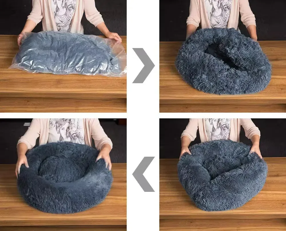 PawfectFriend Calming Donut Bed – Plush Fluffy Cushion for Dogs & Cats, XXL 80cm (Peach)