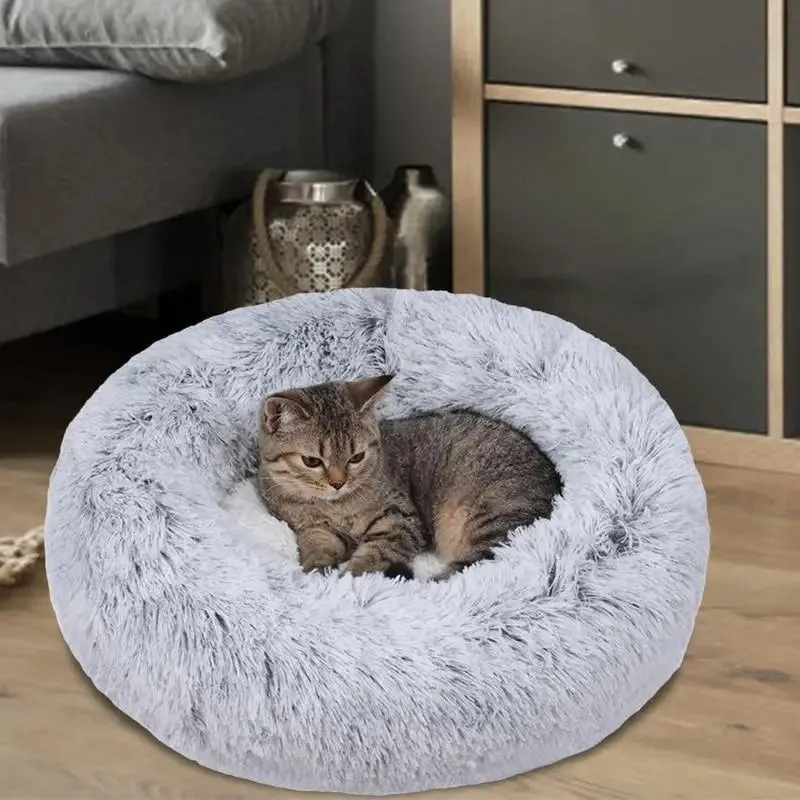 PawfectFriend Calming Donut Bed – Plush Fluffy Cushion for Dogs & Cats, XXL 80cm (Peach)