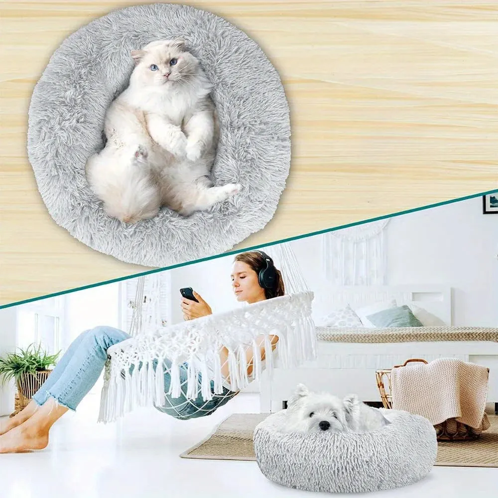 PawfectFriend Calming Donut Bed – Plush Fluffy Cushion for Dogs & Cats, XXL 80cm (Peach)
