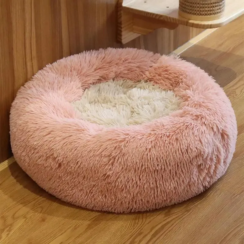 PawfectFriend Calming Donut Bed – Plush Fluffy Cushion for Dogs & Cats, XXL 80cm (Peach)