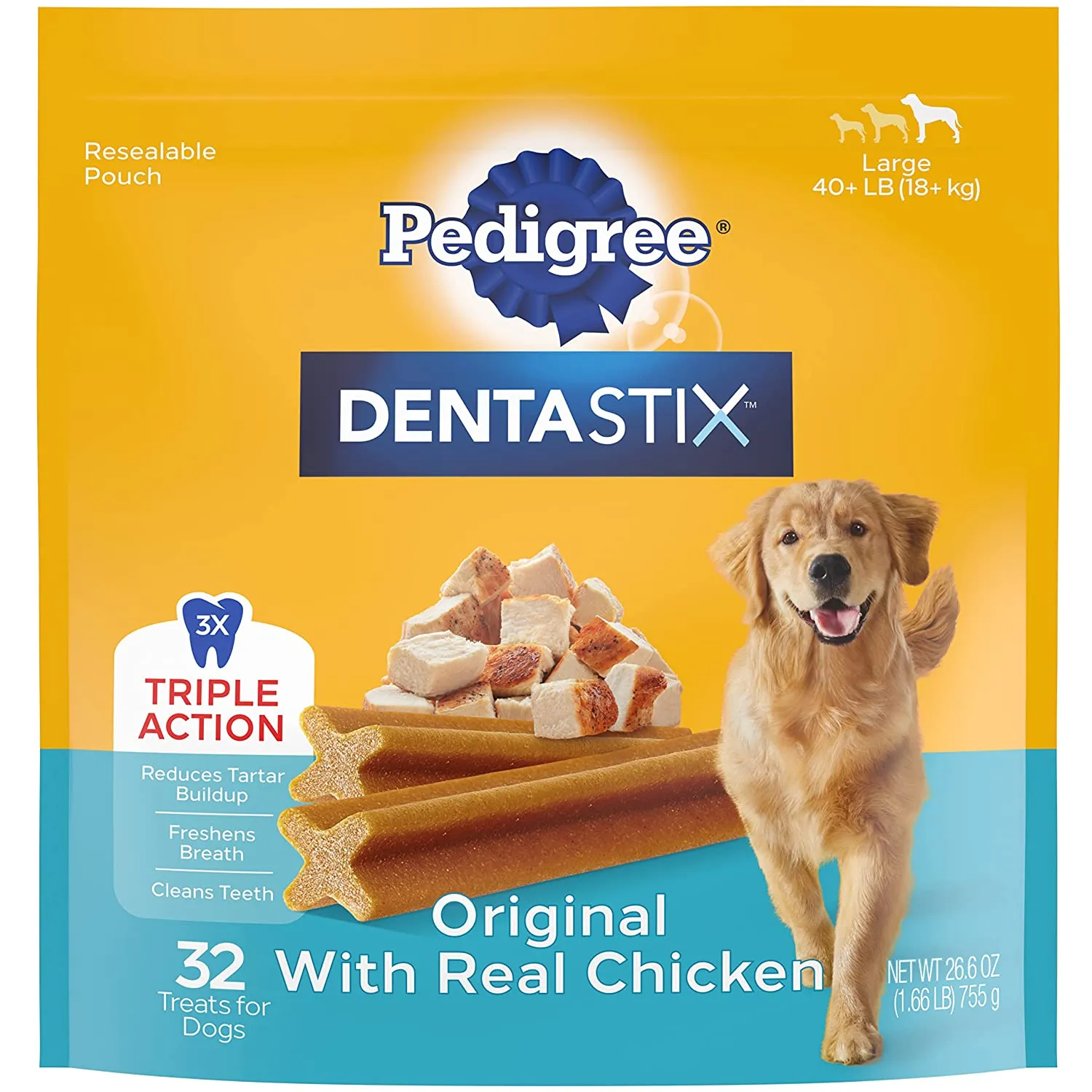 PEDIGREE DENTASTIX Large Dog Dental Treats Original Flavor Dental Bones Pack (32 Treats)