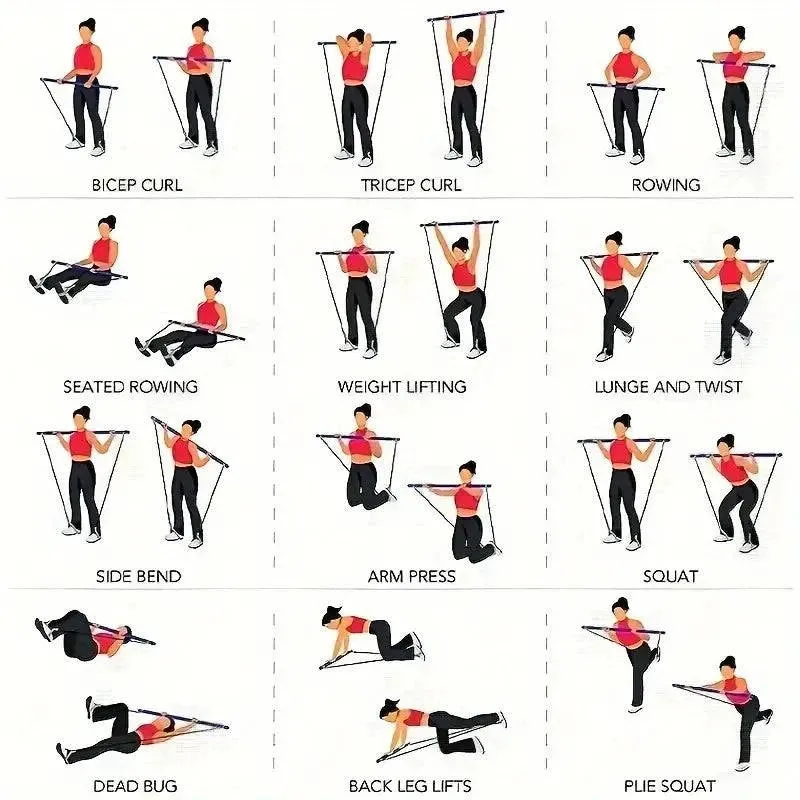 Portable Pilates Bar Kit with Resistance Bands, Exercise Bar, Latex Cords