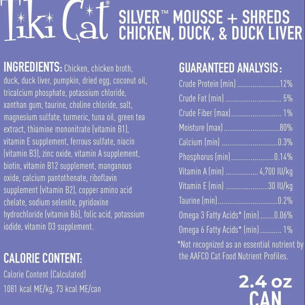 Tiki Cat Silver for Seniors Chicken & Duck & Duck Liver (2.4 oz x 12 cans)