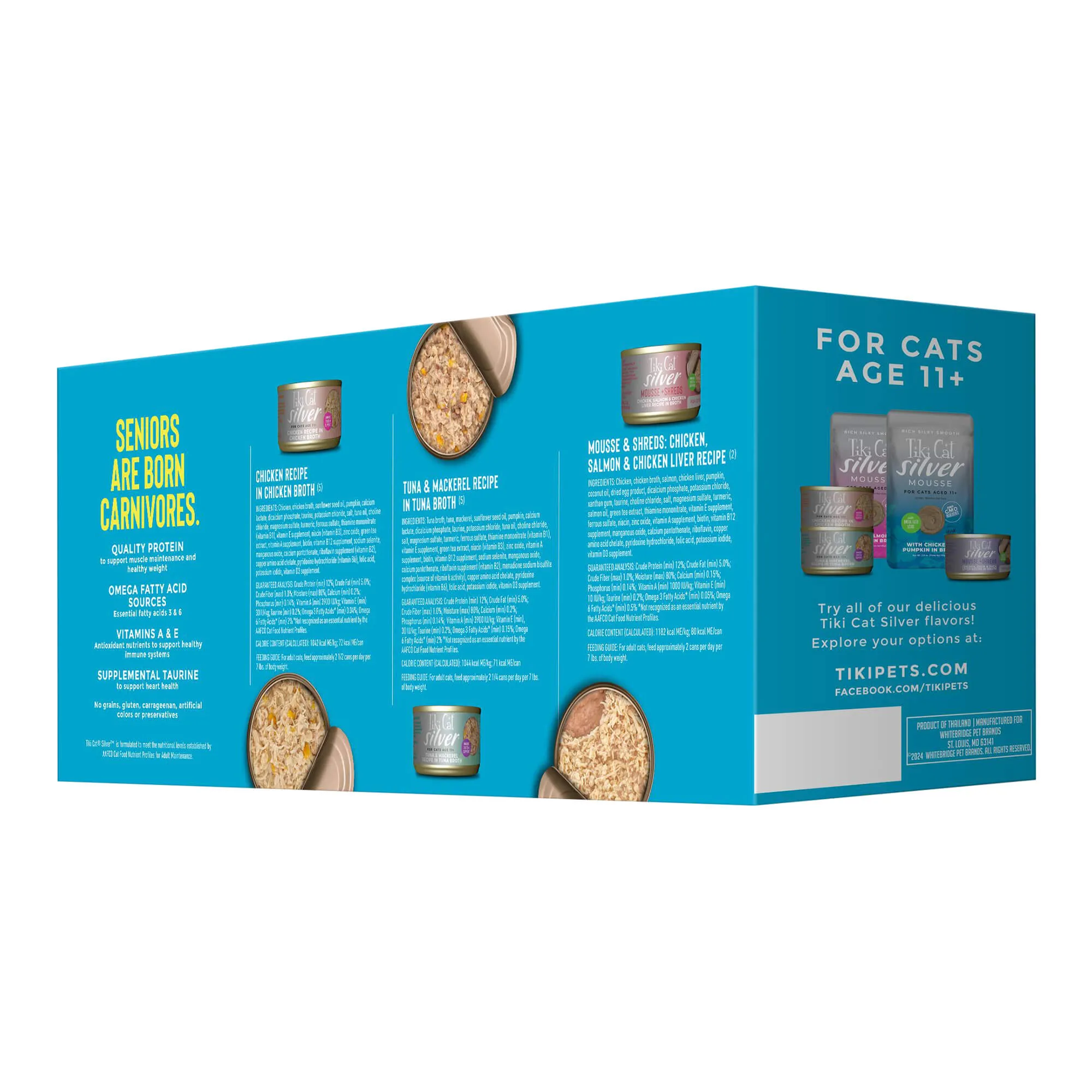 Tiki Cat Silver Wet Cat Food for Seniors, Variety Pack, 2.4 oz Cans, 12 ct