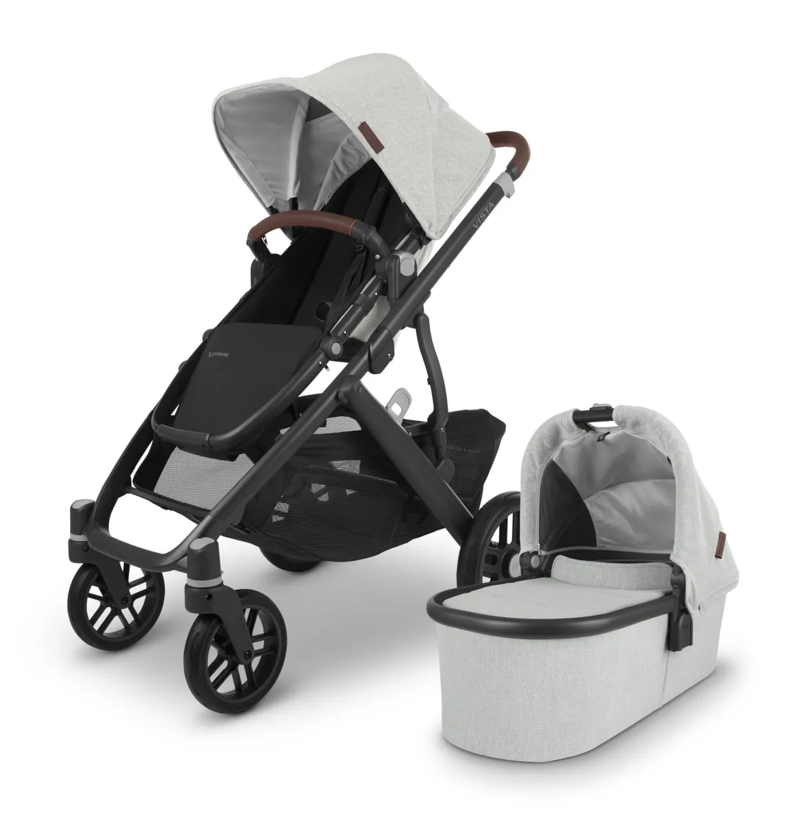 UPPAbaby Vista V2 Stroller - Anthony (White and Grey Chenille/Carbon/Chestnut Leather)
