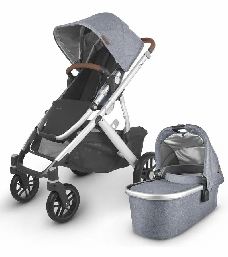 Vista V2 Stroller - Gregory - Blue Mélange | Silver Frame | Saddle Leather   Mesa V2 Infant Car Seat - Gregory - Blue Melange | Merino Wool