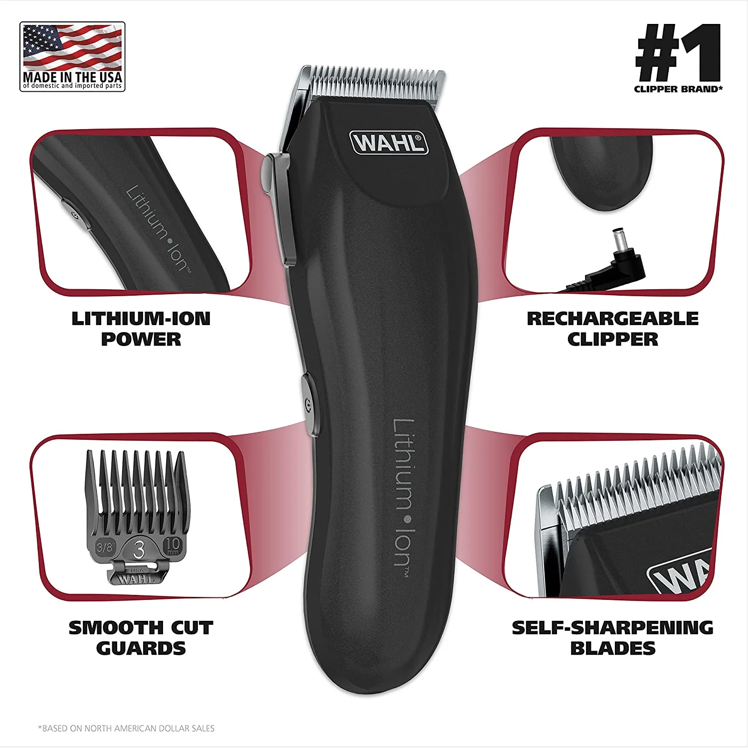 Wahl Clipper Lithium-ion Cordless Haircutting Kit! Cordless Rechargeable Grooming and Trimming Kit, 12 Guide Combs