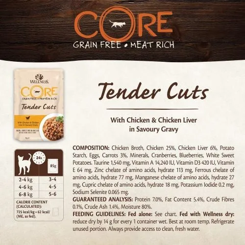 Wellness CORE Tender Cuts Chicken Selection Multipack Wet Adult Cat Food 6x85g