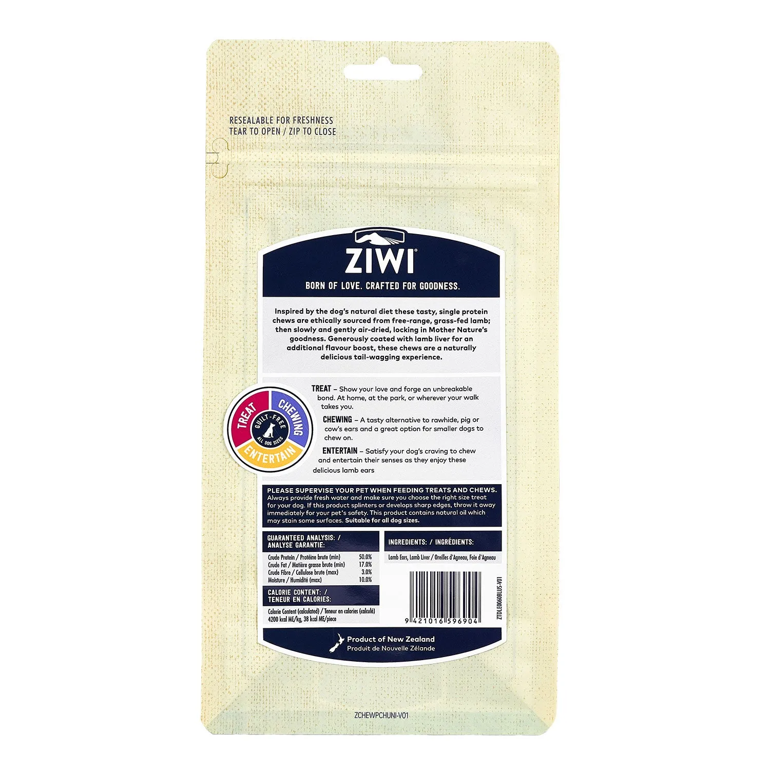 ZIWI Peak Oral Health Treats Liver Coated Lamb Ears Dog Treat